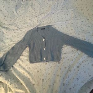 shein ribbed knit button front cardigan blue